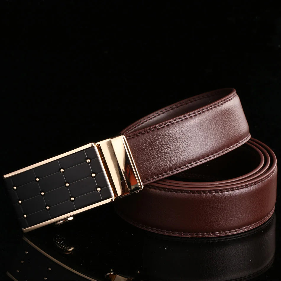 Sleek Black Buckle Leather Belt Belt    - Sophisticated Gentlemen