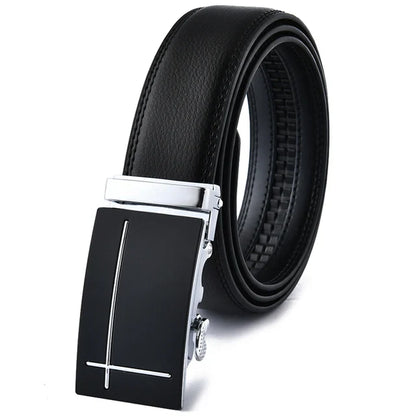 Elegant Cross Buckle Leather Belt BELT 43" Black Silver - Sophisticated Gentlemen