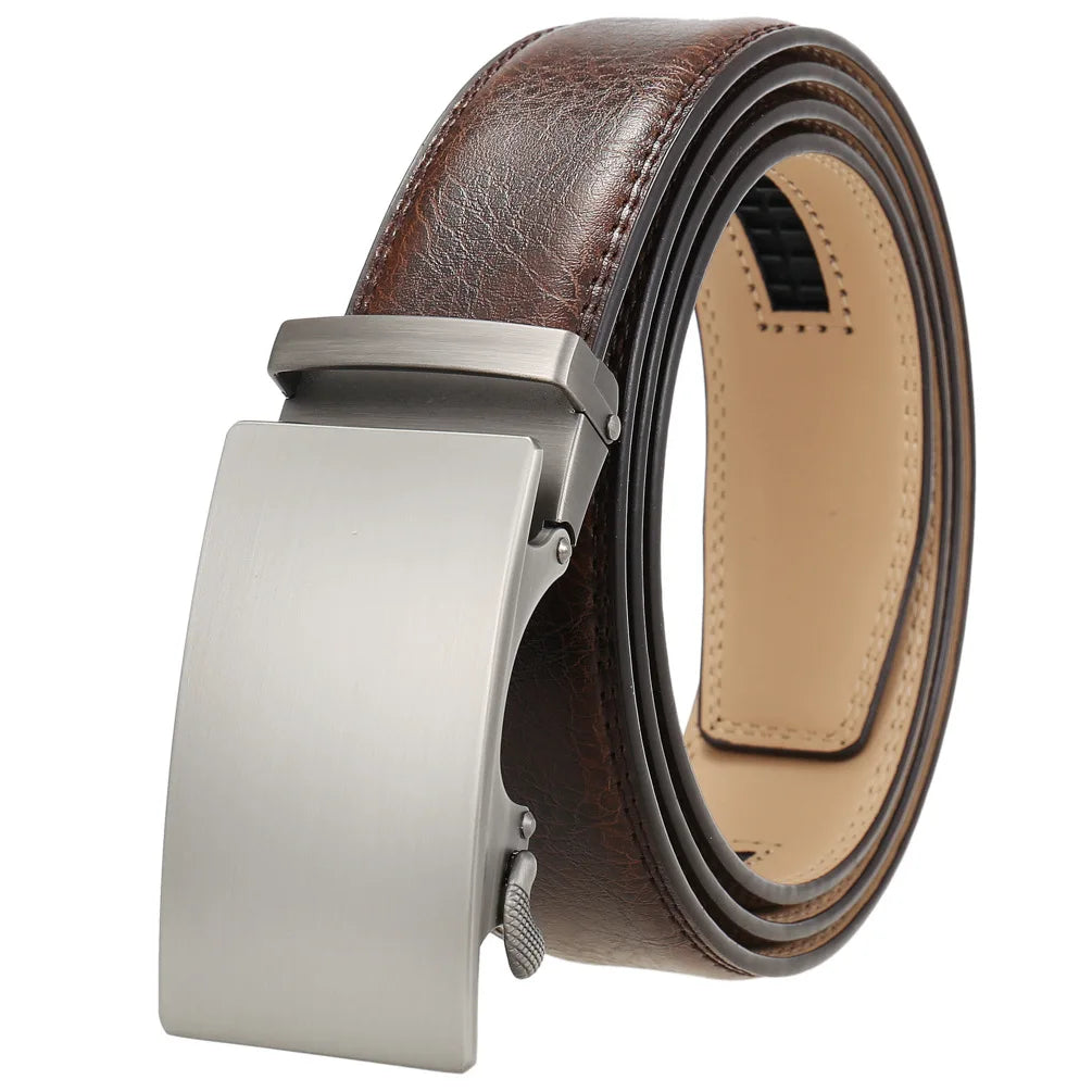 Classic Rectangle Buckle Leather Belt belt 43" Coffee A - Sophisticated Gentlemen