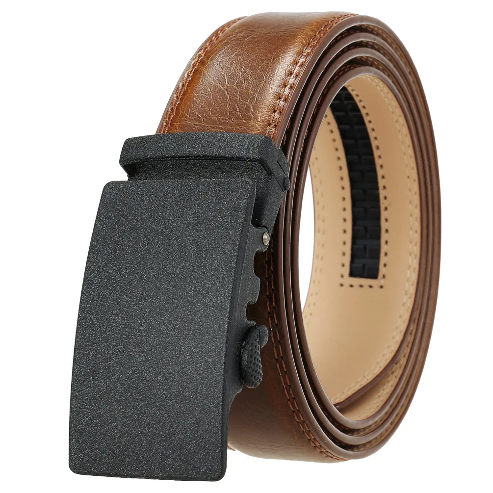 Classic Rectangle Buckle Leather Belt belt 43" Vintage Brown B - Sophisticated Gentlemen