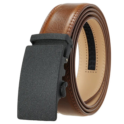 Classic Rectangle Buckle Leather Belt belt 43" Vintage Brown B - Sophisticated Gentlemen