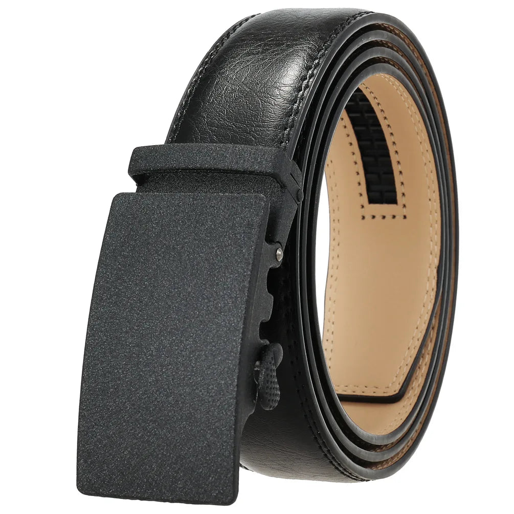 Classic Rectangle Buckle Leather Belt belt 43" Vintage Black B - Sophisticated Gentlemen