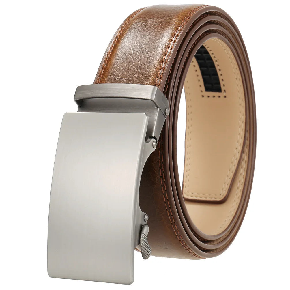 Classic Rectangle Buckle Leather Belt belt 43" Vintage Brown A - Sophisticated Gentlemen
