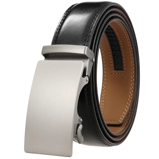 Classic Rectangle Buckle Leather Belt belt 43" Black A - Sophisticated Gentlemen