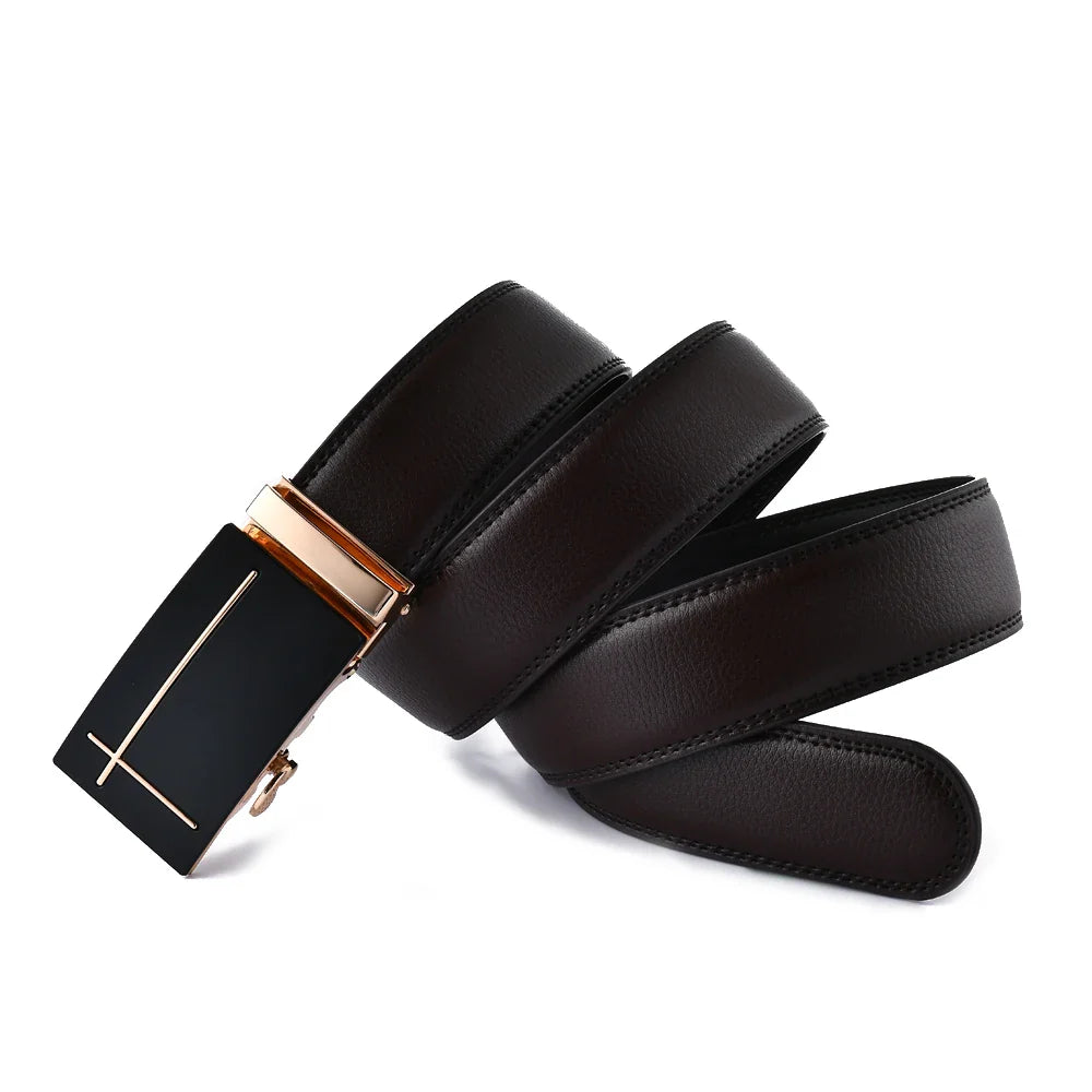 Elegant Cross Buckle Leather Belt BELT    - Sophisticated Gentlemen