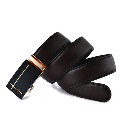 Elegant Cross Buckle Leather Belt BELT    - Sophisticated Gentlemen