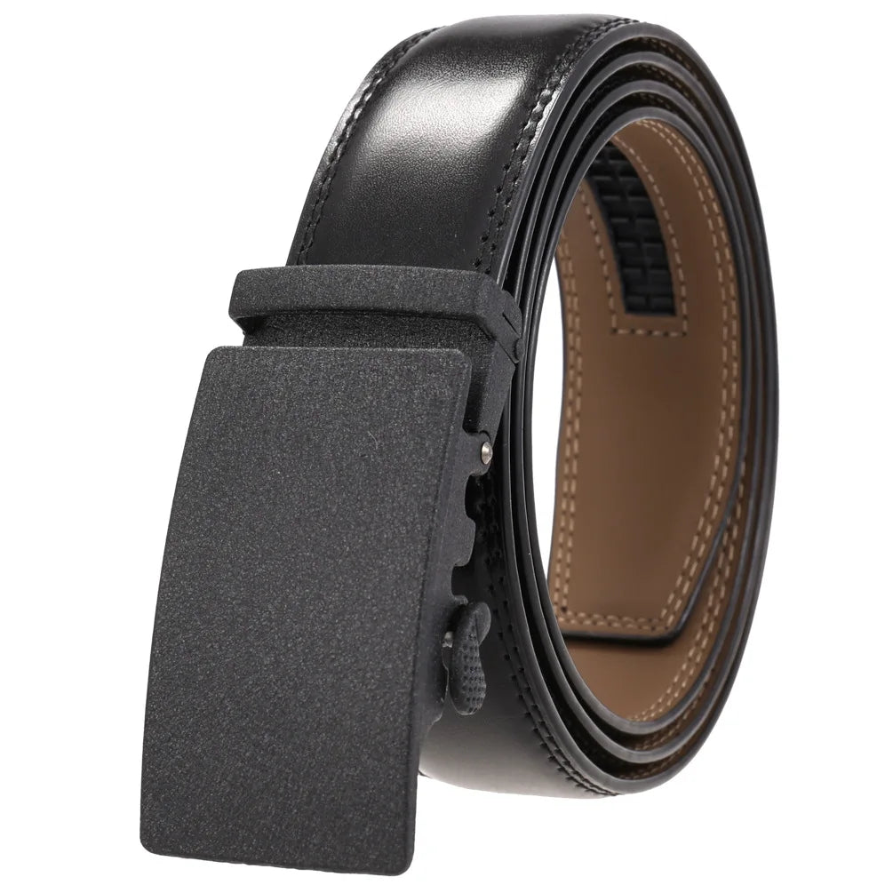 Classic Rectangle Buckle Leather Belt belt 43" Black B - Sophisticated Gentlemen