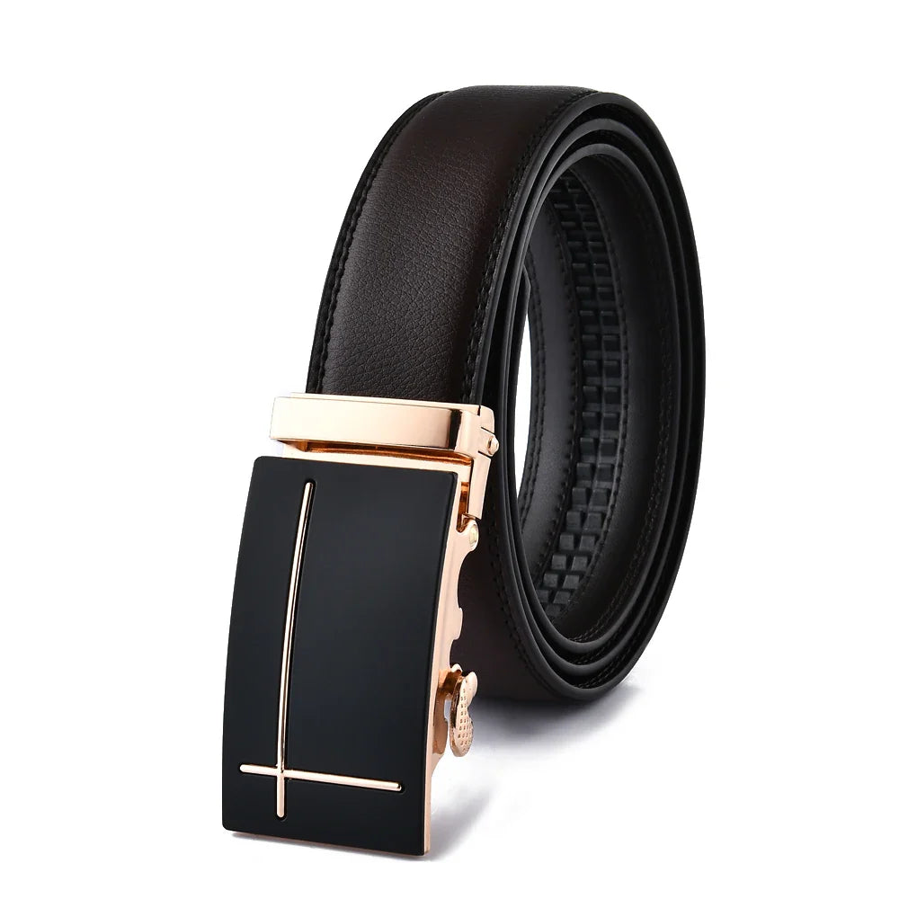 Elegant Cross Buckle Leather Belt BELT 43" Black Gold - Sophisticated Gentlemen