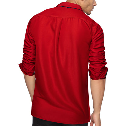 Red Silk Shirt with Black Paisley Accented Cuffs and Collar Shirt    - Sophisticated Gentlemen
