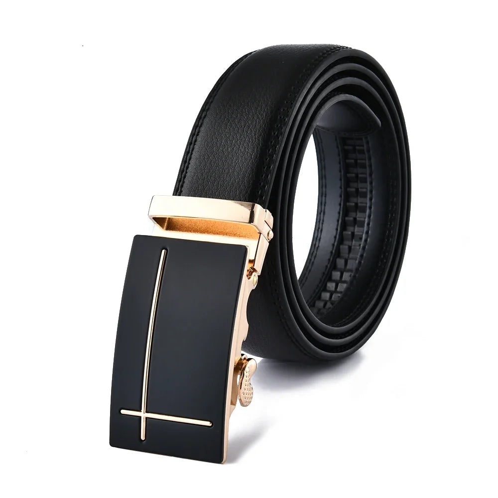 Elegant Cross Buckle Leather Belt BELT 43" Brown Gold - Sophisticated Gentlemen