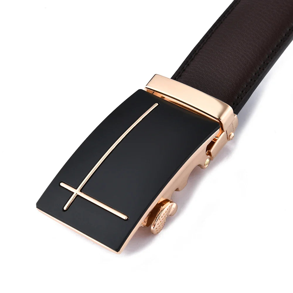Elegant Cross Buckle Leather Belt BELT    - Sophisticated Gentlemen