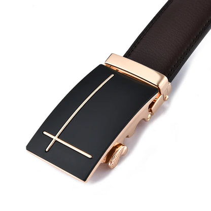 Elegant Cross Buckle Leather Belt BELT    - Sophisticated Gentlemen