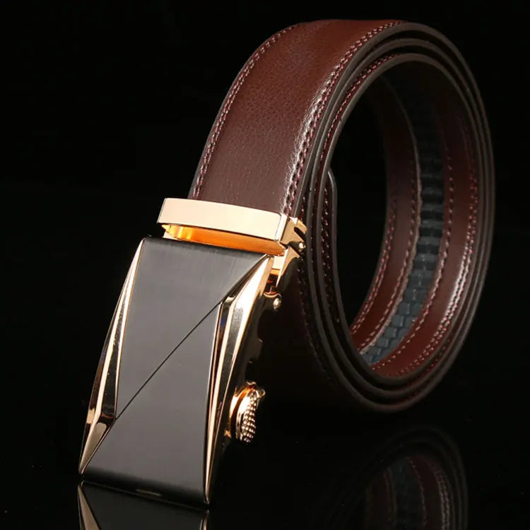 Modern Minimalist Buckle Leather Belt Belt 43"(110cm) Brown  - Sophisticated Gentlemen
