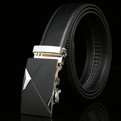 Matte Black and Silver Buckle Leather Belt Belt 43" Black  - Sophisticated Gentlemen