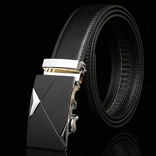 Matte Black and Silver Buckle Leather Belt Belt 43" Black  - Sophisticated Gentlemen