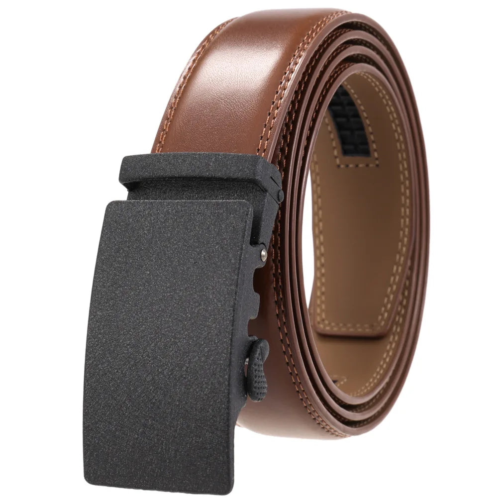 Classic Rectangle Buckle Leather Belt belt 43" Brown B - Sophisticated Gentlemen