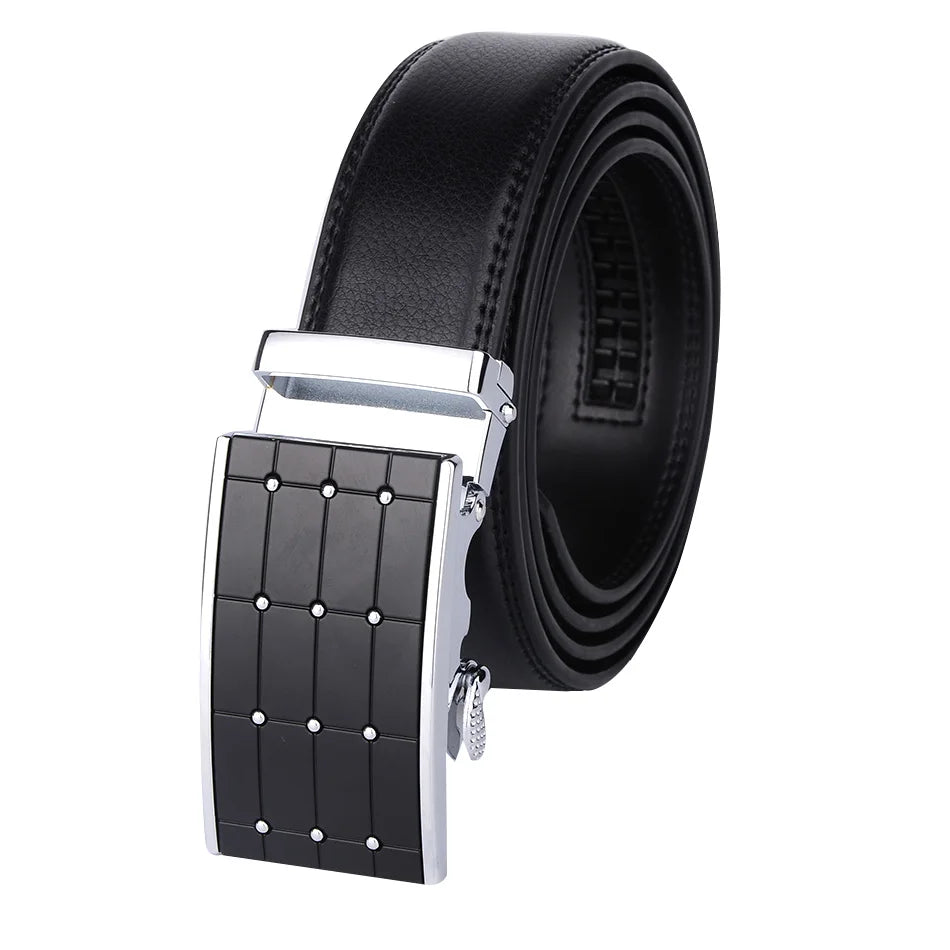 Sleek Black Buckle Leather Belt Belt 43" Black Silver - Sophisticated Gentlemen