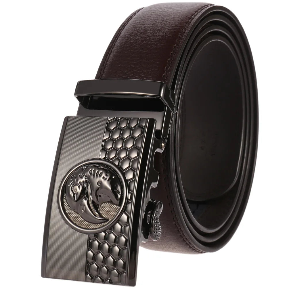 Elegant Eagle Buckle Leather Belt Belt 43" Brown  - Sophisticated Gentlemen