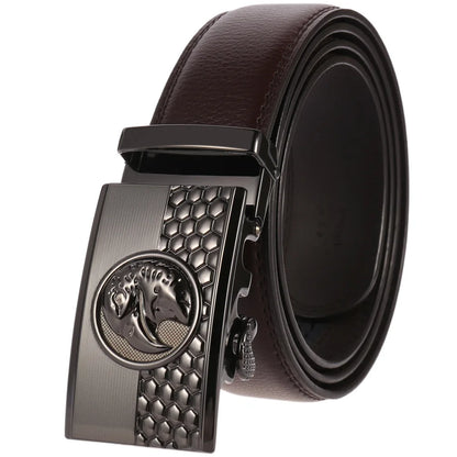 Elegant Eagle Buckle Leather Belt Belt 43" Brown  - Sophisticated Gentlemen