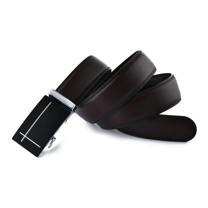 Elegant Cross Buckle Leather Belt BELT    - Sophisticated Gentlemen