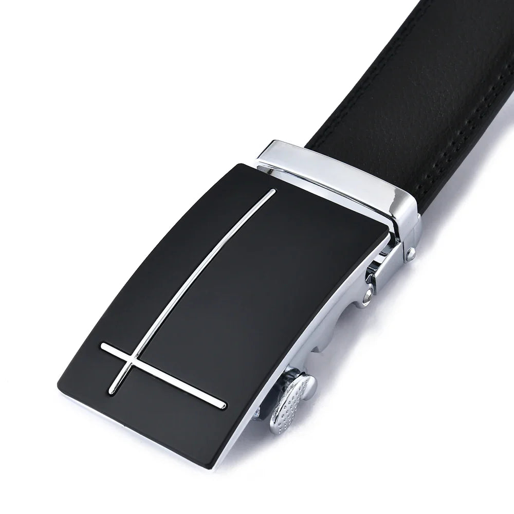 Elegant Cross Buckle Leather Belt BELT    - Sophisticated Gentlemen