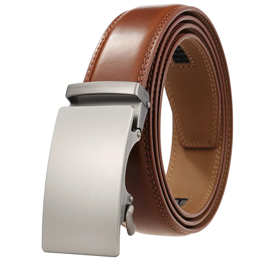 Classic Rectangle Buckle Leather Belt belt 43" Brown A - Sophisticated Gentlemen