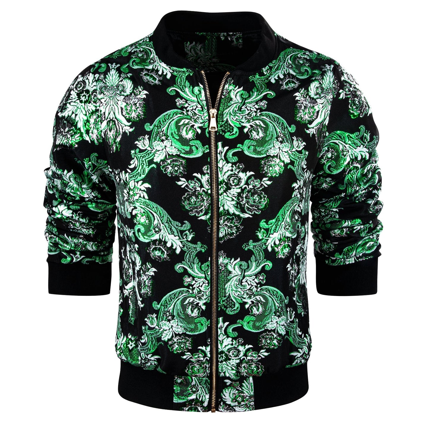Mint Blossom Floral Silk Bomber Jacket in Green jacket    - Sophisticated Gentlemen