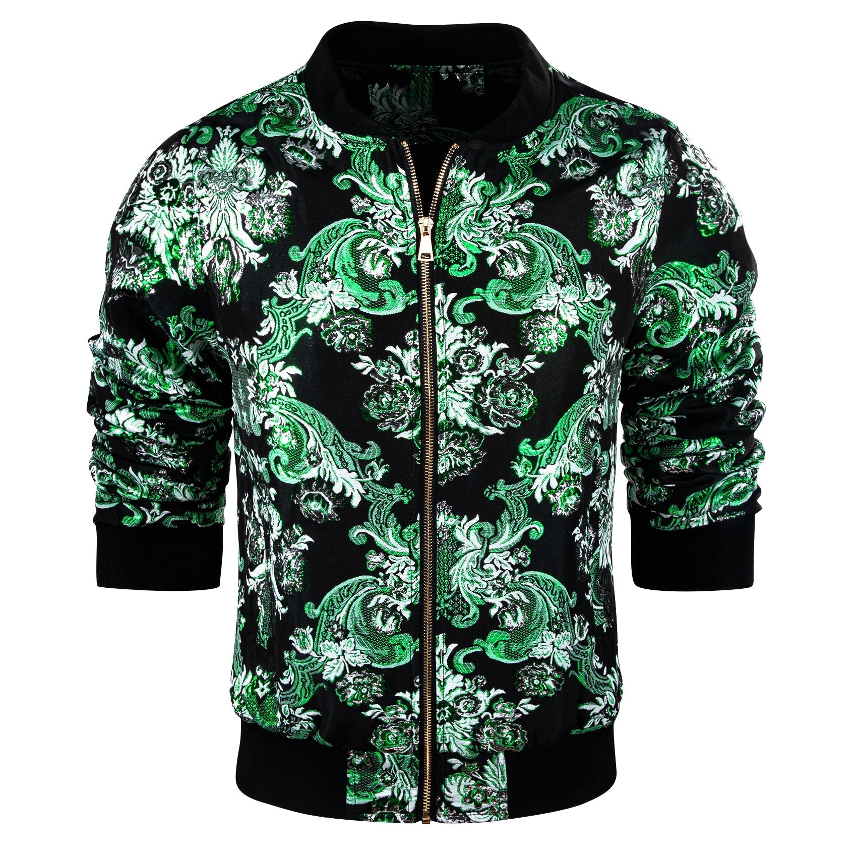 Mint Blossom Floral Silk Bomber Jacket in Green jacket    - Sophisticated Gentlemen