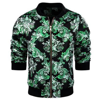 Mint Blossom Floral Silk Bomber Jacket in Green jacket    - Sophisticated Gentlemen