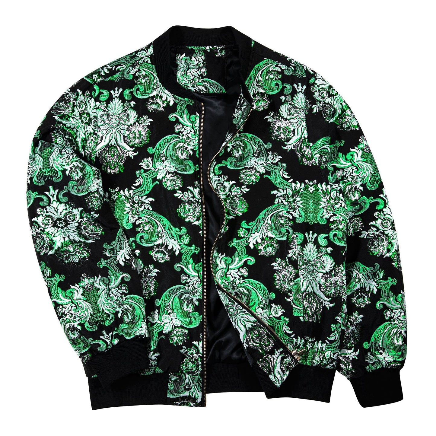 Mint Blossom Floral Silk Bomber Jacket in Green jacket    - Sophisticated Gentlemen
