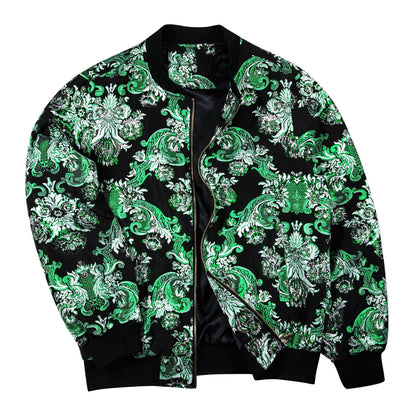 Mint Blossom Floral Silk Bomber Jacket in Green jacket    - Sophisticated Gentlemen