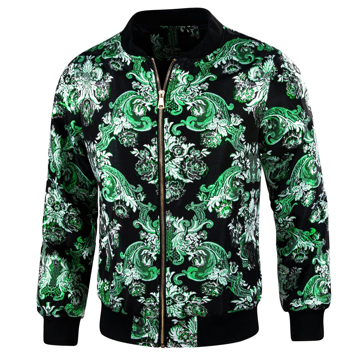 Mint Blossom Floral Silk Bomber Jacket in Green jacket    - Sophisticated Gentlemen