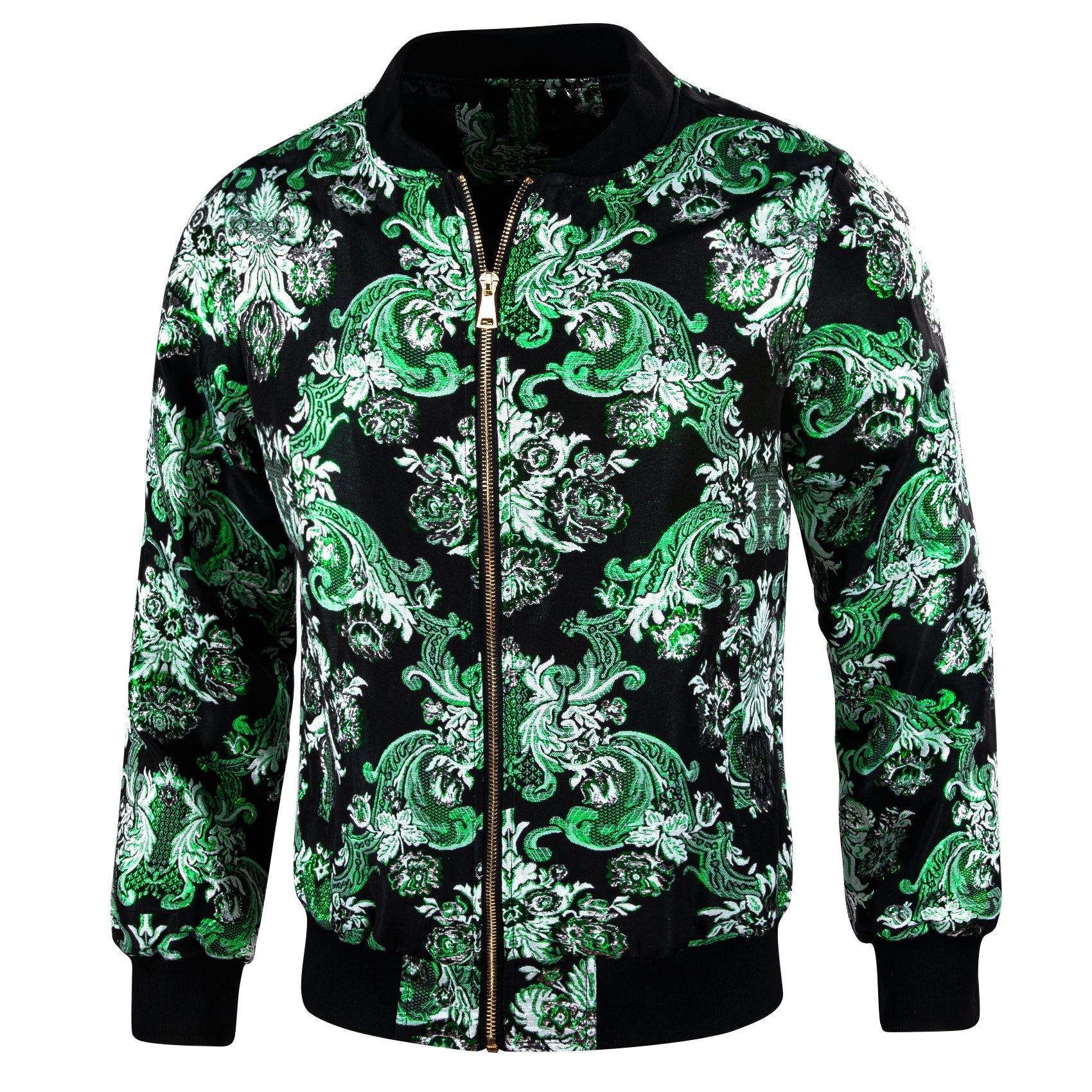Mint Blossom Floral Silk Bomber Jacket in Green jacket    - Sophisticated Gentlemen