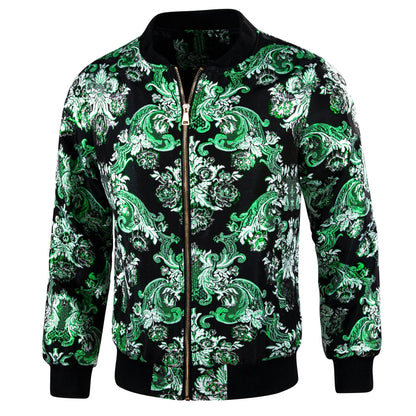 Mint Blossom Floral Silk Bomber Jacket in Green jacket    - Sophisticated Gentlemen