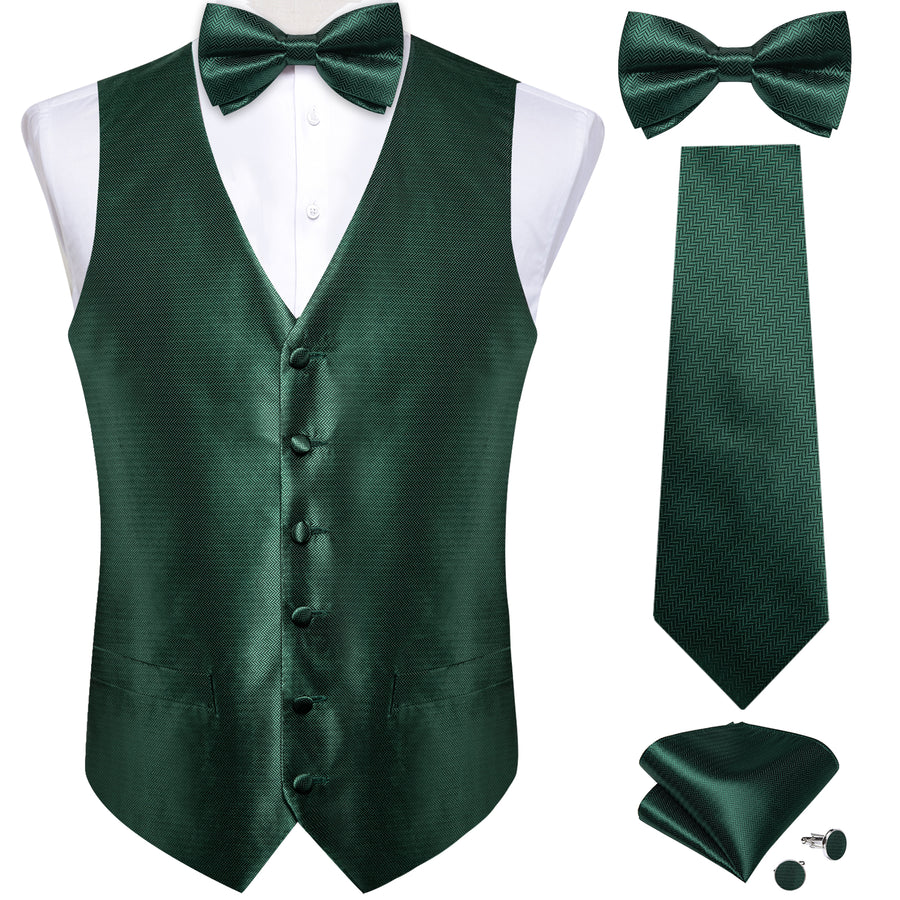 Shining Green Solid Jacquard Silk Vest Set vest set S (Chest 40")   - Sophisticated Gentlemen