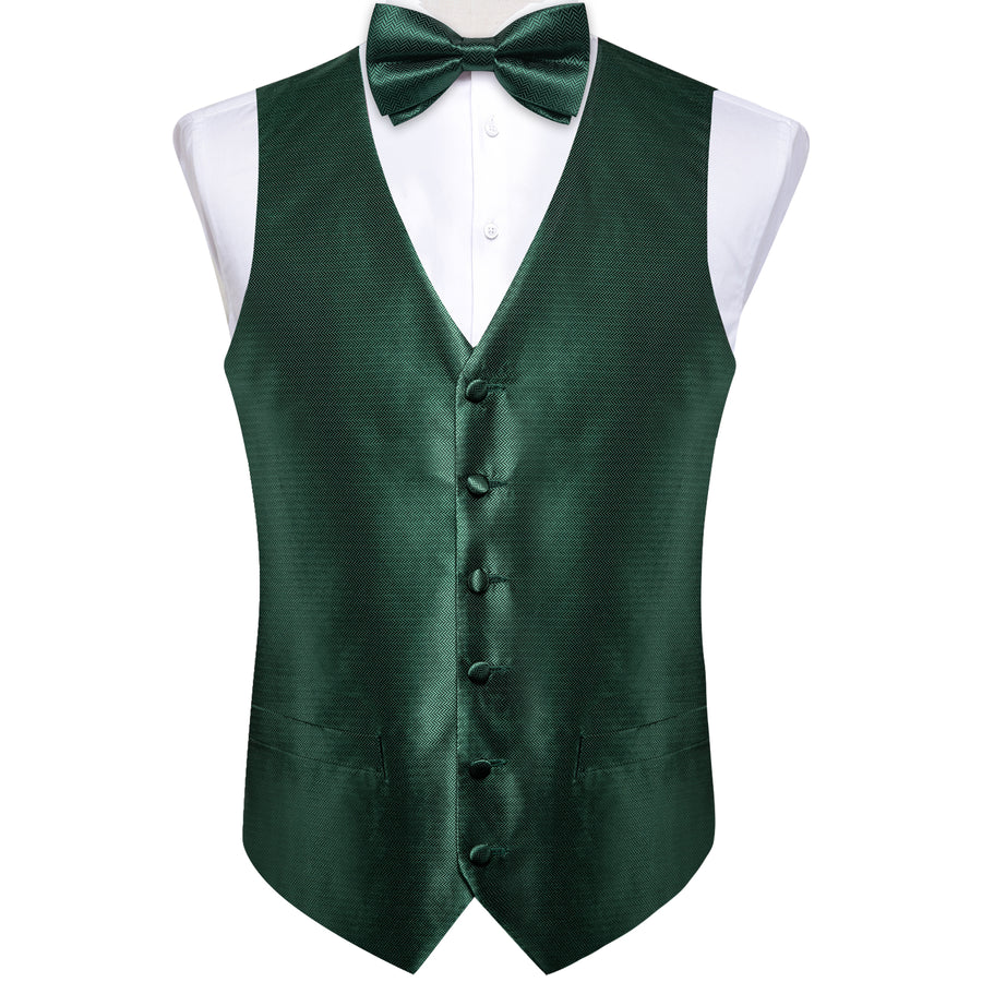 Shining Green Solid Jacquard Silk Vest Set vest set    - Sophisticated Gentlemen