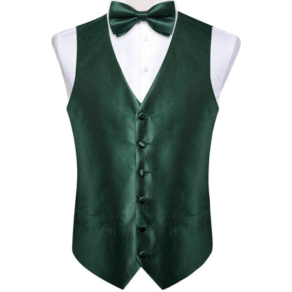Shining Green Solid Jacquard Silk Vest Set vest set    - Sophisticated Gentlemen