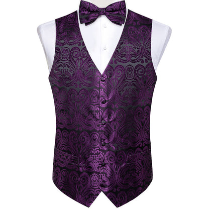 Black Purple Paisley Jacquard Silk Men's Vest Set vest set    - Sophisticated Gentlemen