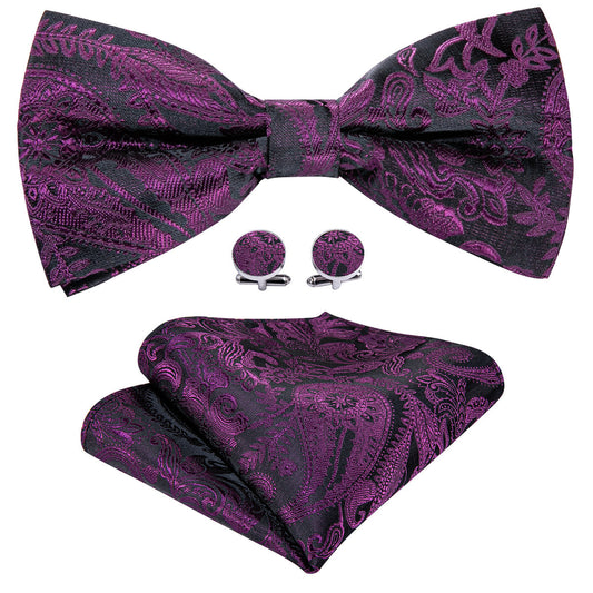 Purple Black Paisley Bow Tie Set bow ties    - Sophisticated Gentlemen