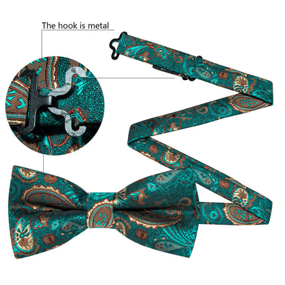 Teal Blue Paisley Silk Bow Tie Set bow ties    - Sophisticated Gentlemen