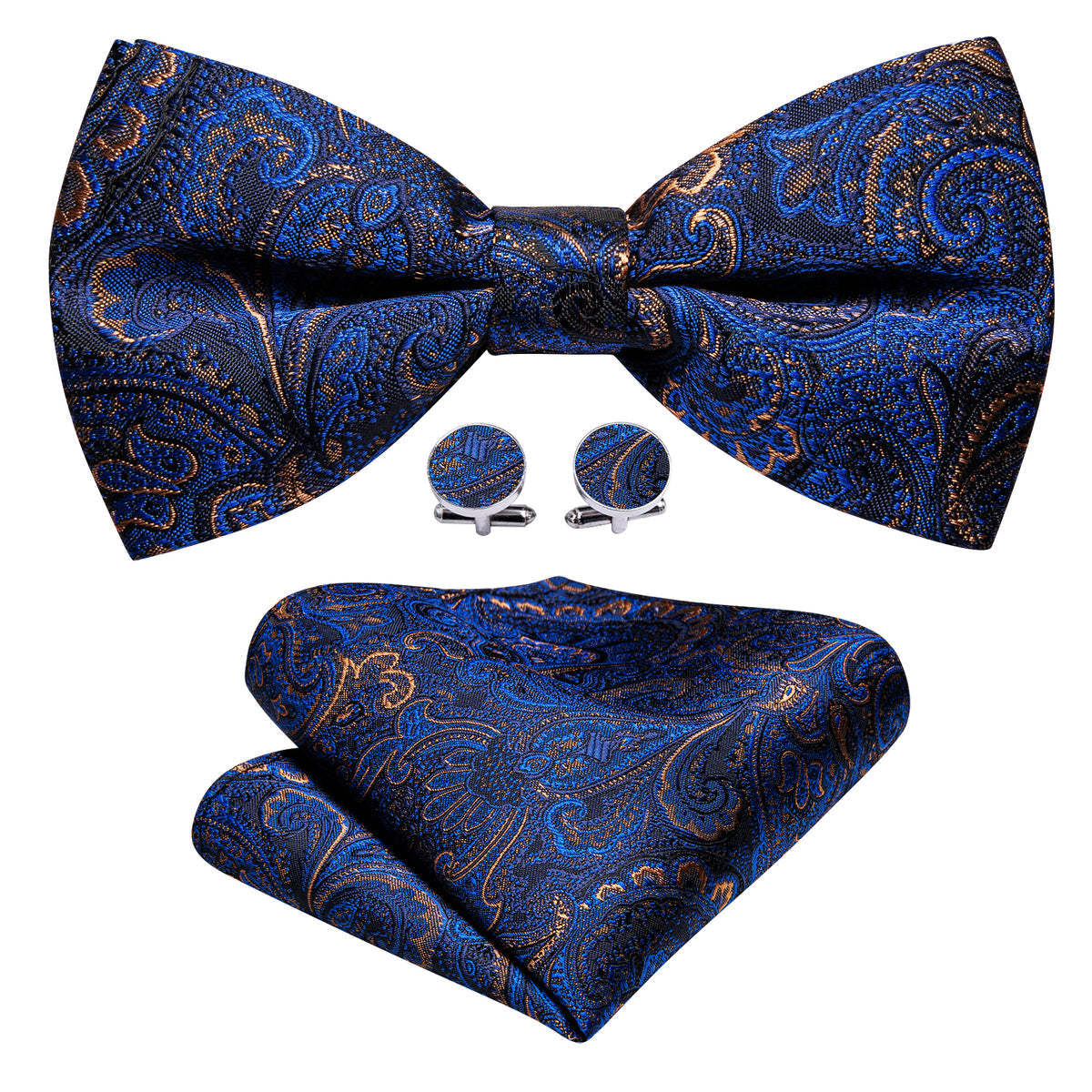 Blue Brown Paisley Bow Tie Set bow ties    - Sophisticated Gentlemen