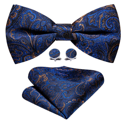 Blue Brown Paisley Bow Tie Set bow ties    - Sophisticated Gentlemen