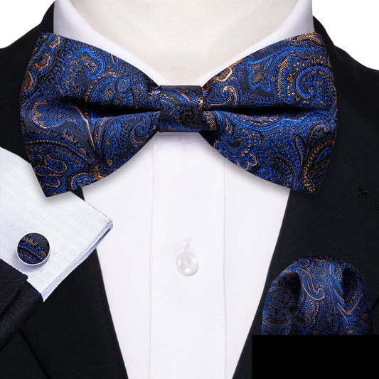 Blue Brown Paisley Bow Tie Set bow ties    - Sophisticated Gentlemen