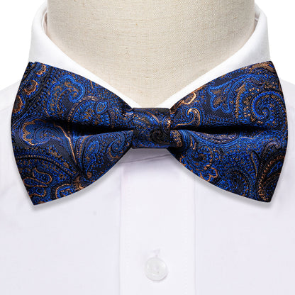 Blue Brown Paisley Bow Tie Set bow ties    - Sophisticated Gentlemen