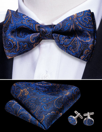 Blue Brown Paisley Bow Tie Set bow ties    - Sophisticated Gentlemen