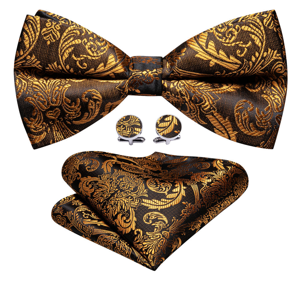 Black Gold Paisley Bow Tie Set bow ties    - Sophisticated Gentlemen