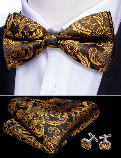Black Gold Paisley Bow Tie Set bow ties    - Sophisticated Gentlemen