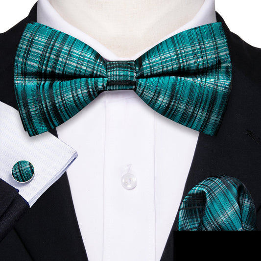 Blue White Striped Bow Tie Set bow ties    - Sophisticated Gentlemen