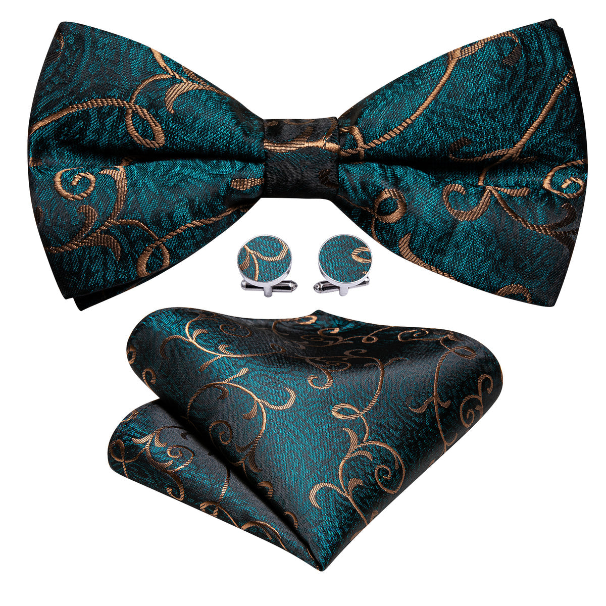 Blue Cyan Brown Jacquard Floral Bow Tie Set bow ties    - Sophisticated Gentlemen