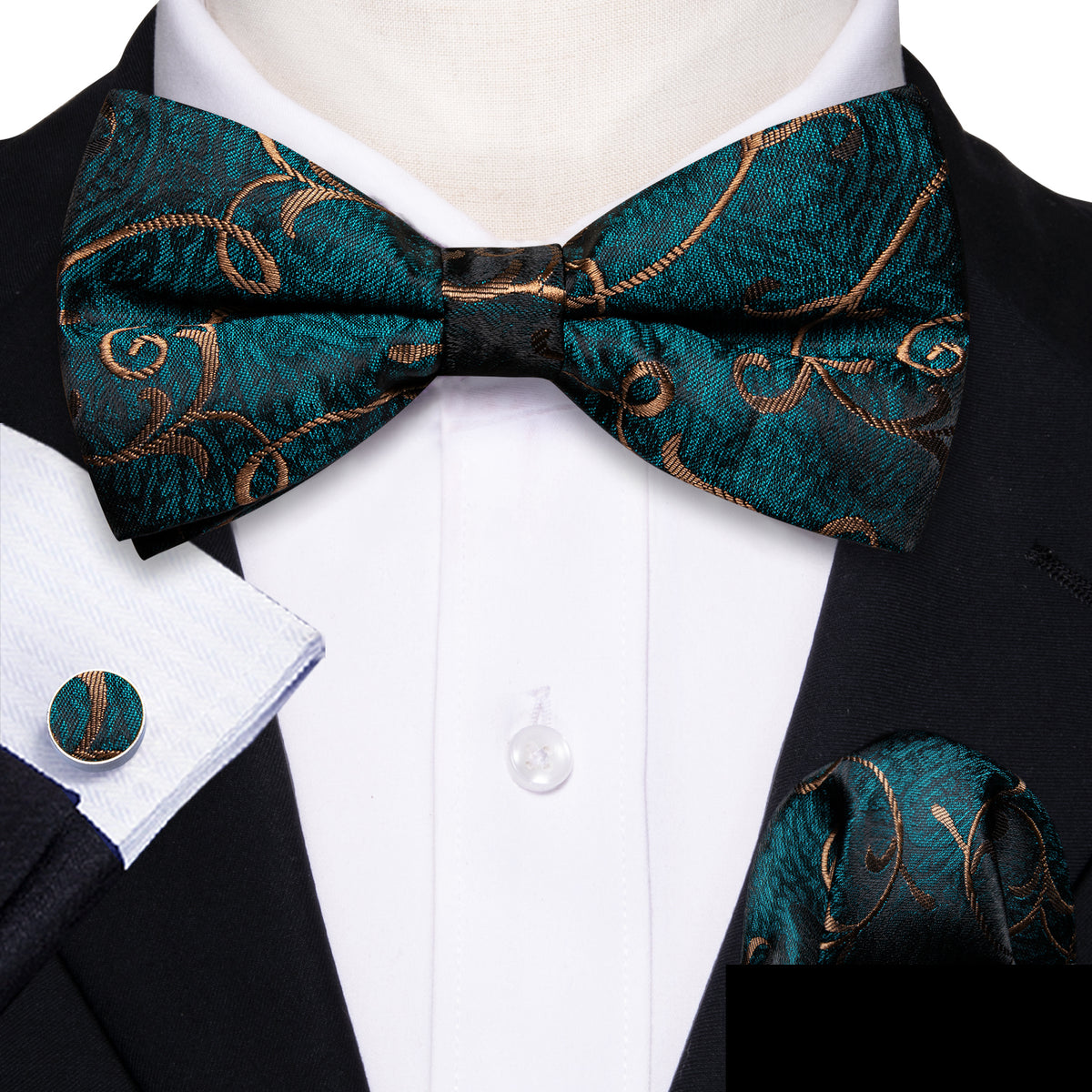 Blue Cyan Brown Jacquard Floral Bow Tie Set bow ties    - Sophisticated Gentlemen